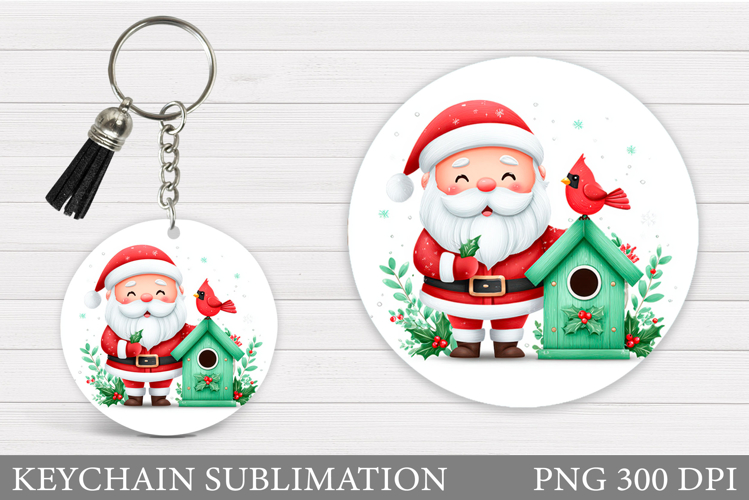 Cute Santa Claus Keychain. Christmas Keychain Sublimation
