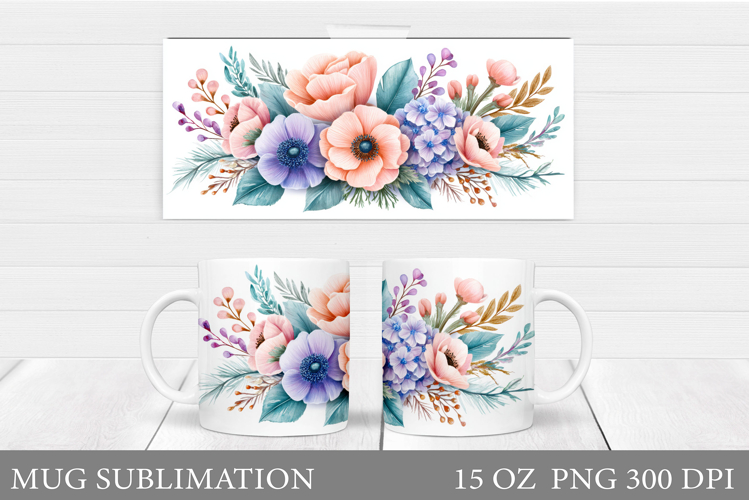 Floral Mug Wrap Design. Flowers Mug Sublimation