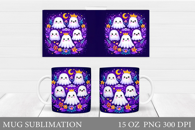 Cute Ghost Mug Design. Cute Halloween Mug Sublimation
