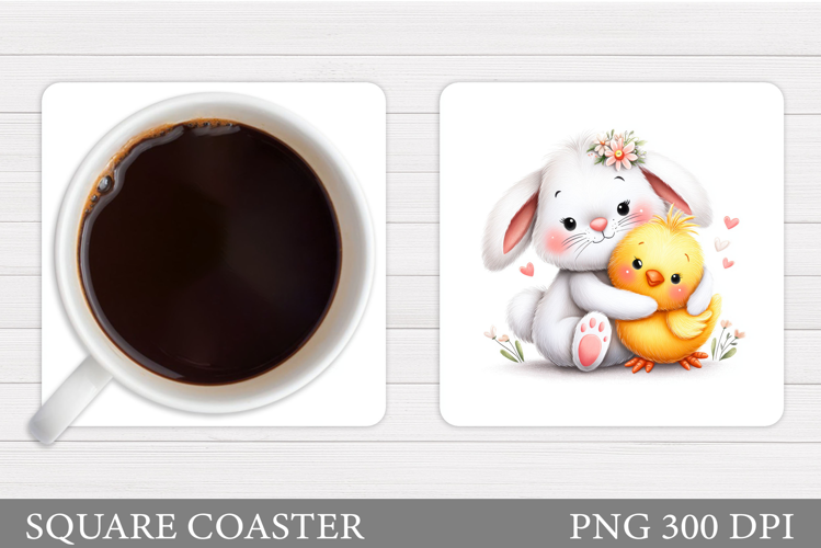 Bunny Chick Coaster Design. Cute Animals Coaster Sublimation