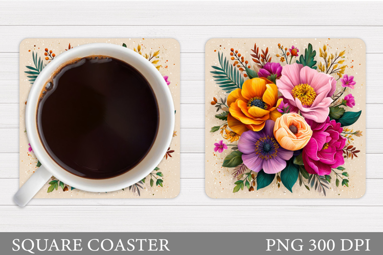 Floral Coaster Sublimation. Flowers Coaster Design