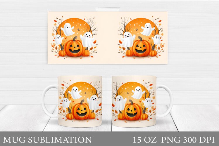 Ghost Mug Sublimation. Halloween Pumpkin Mug Design example image 1