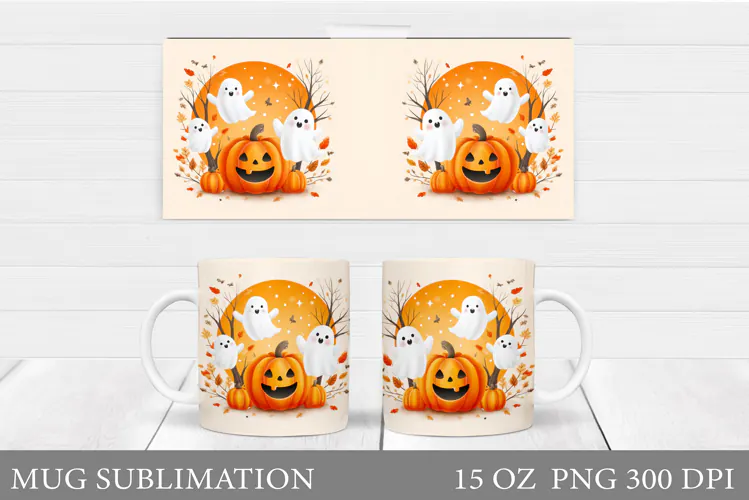Ghost Mug Sublimation. Halloween Pumpkin Mug Design