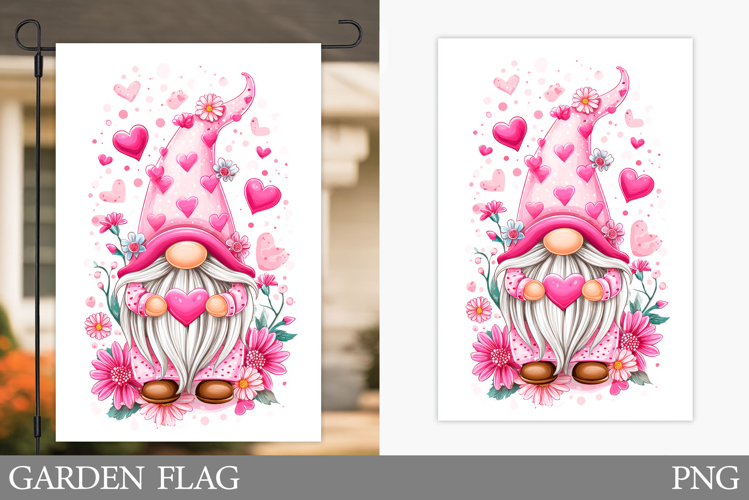 Valentines Gnome Garden Flag. Valentines Garden Flag Design