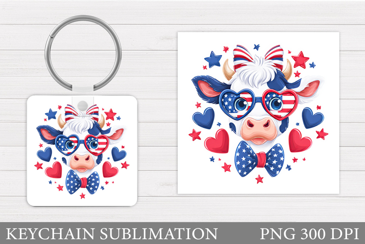 Patriotic Cow Keychain. Patriotic Keychain Sublimation