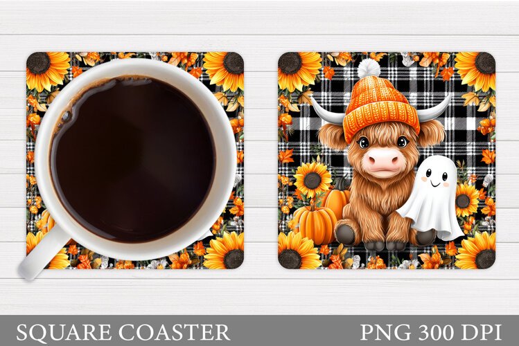 Halloween Cow Coaster Design. Halloween Coaster Sublimation example image 1