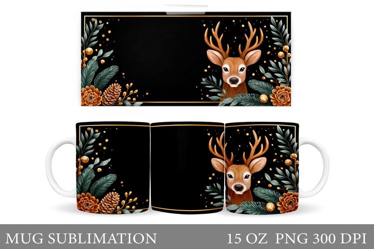 Reindeer Mug Wrap Design. Christmas Mug Sublimation example image 1