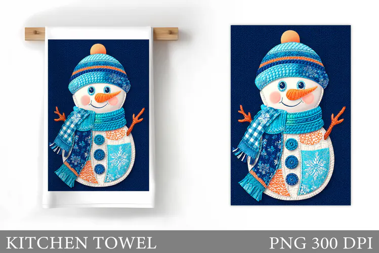 Snowman Kitchen Towel Design. Christmas Kitchen Towel