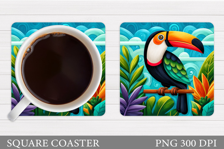Toucan Coaster Design. Toucan Flowers Coaster Sublimation