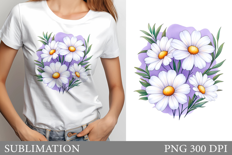 Daisy Flowers T-Shirt Design. Daisy Flowers Sublimation