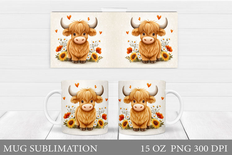 Cute Cow Mug Wrap Design. Cow Flowers Mug Sublimation