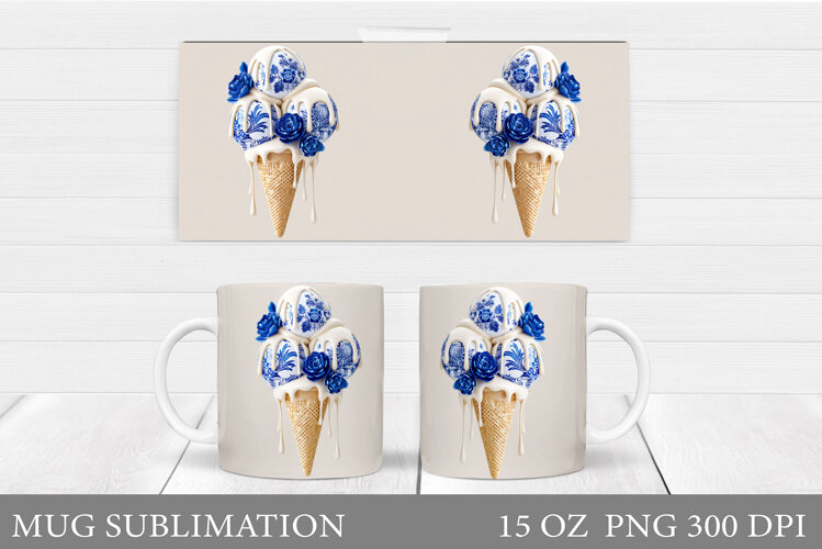 Floral Ice Cream Mug Design. Summer Mug Sublimation example image 1