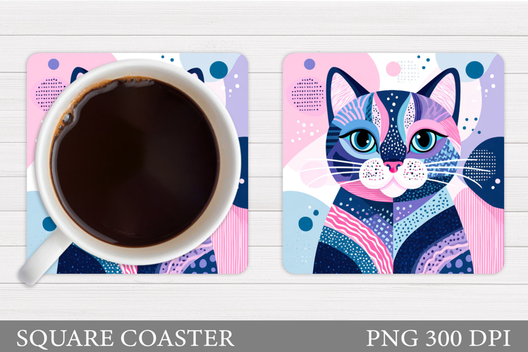 Cat Coaster Design. Cute Cat Sublimation
