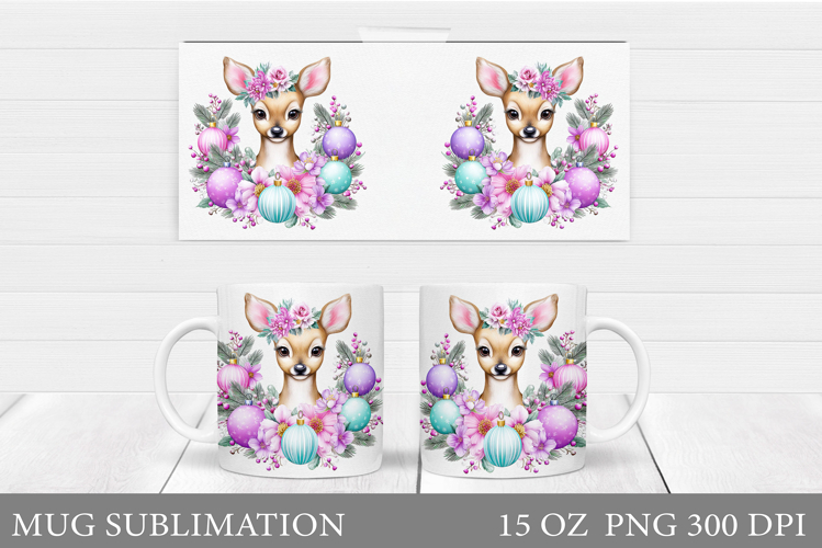 Christmas Deer Mug Design. Cute Deer Mug Sublimation