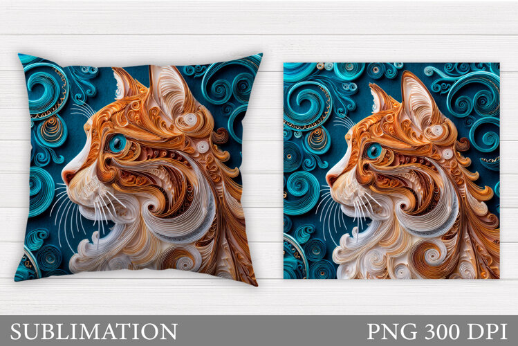 Cat Pillow Design. Cat Flowers Pillow Sublimation example image 1