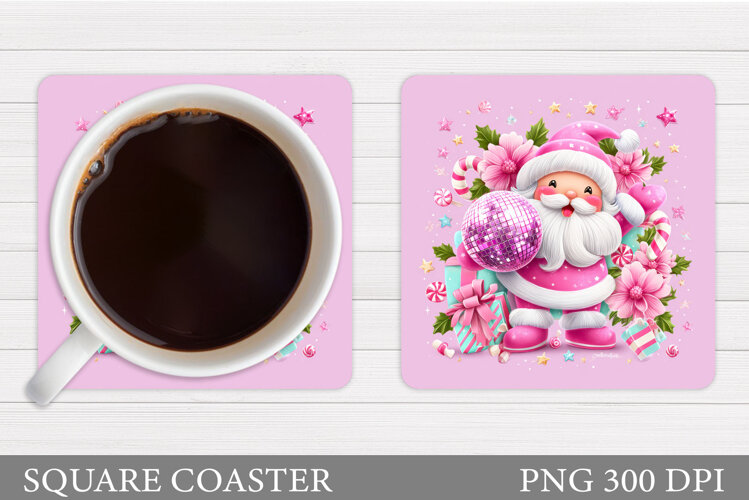 Cute Santa Coaster Sublimation. Santa Claus Coaster Design example image 1