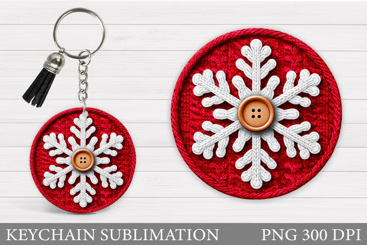 Crochet Snowflake Keychain. Christmas Keychain Sublimation