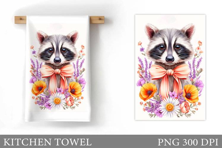 Raccoon Kitchen Towel Design. Cute Raccoon Sublimation