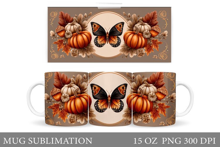 Fall Butterfly Mug Design. Fall Mug Sublimation example image 1