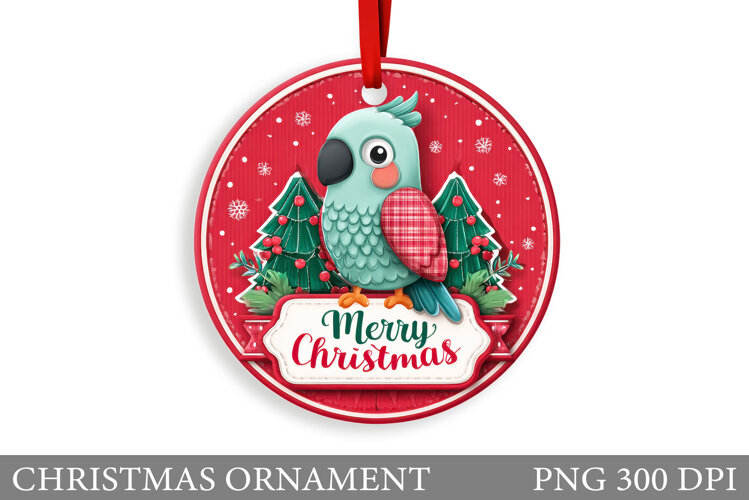 Cute Parrot Christmas Ornament. Christmas Sublimation example image 1