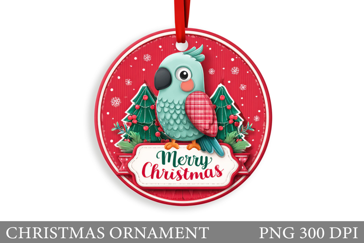Cute Parrot Christmas Ornament. Christmas Sublimation
