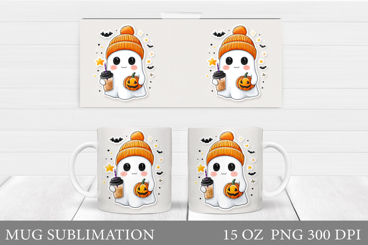 Cute Ghost Mug Design. Halloween Mug Sublimation