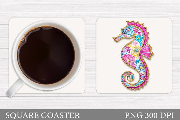 Seahorse Square Coaster. Seahorse Coaster Sublimation example image 1