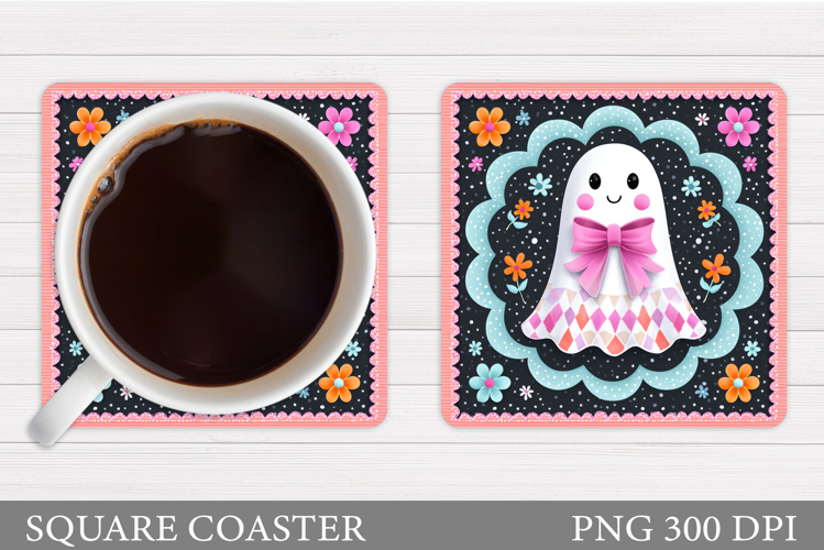 Cute Ghost Coaster Design. Cute Halloween Sublimation