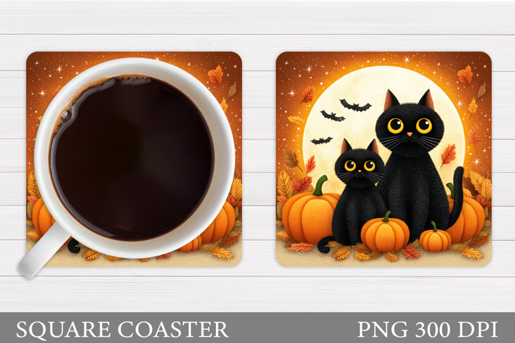 Black Cat Coaster Design. Halloween Cat Coaster Sublimation