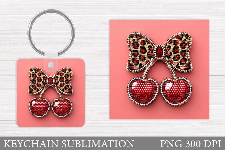 Cherry Keychain Design. Valentine Keychain Sublimation example image 1