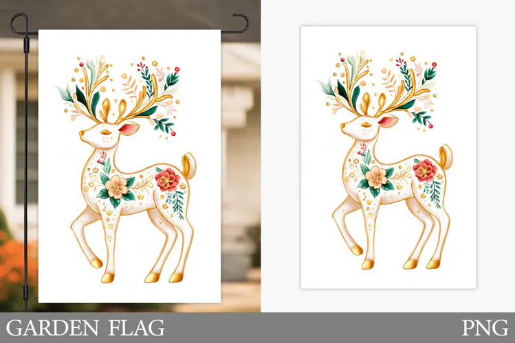 Reindeer Garden Flag. Christmas Garden Flag Sublimation