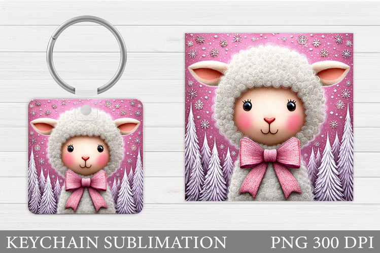 Christmas Lamb Keychain. Christmas Keychain Sublimation