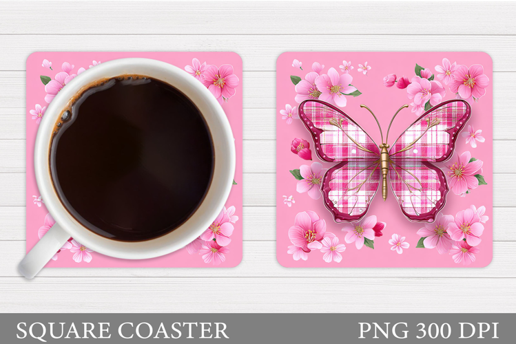 Butterfly Coaster Sublimation. Butterfly Flowers Coaster