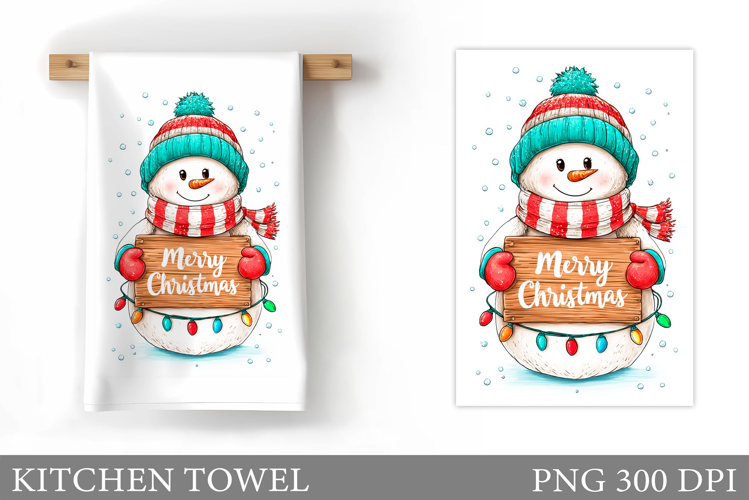 Cute Snowman Kitchen Towel. Christmas Kitchen Towel Design