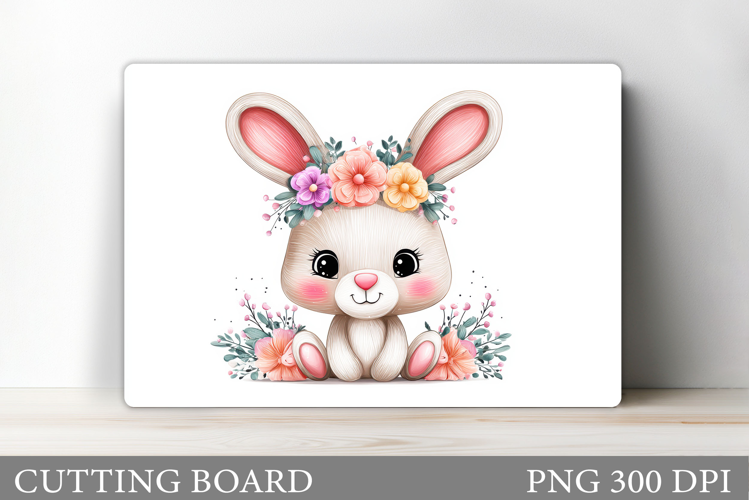 Cute Bunny Cutting Board. Bunny Flowers Cutting Board Design