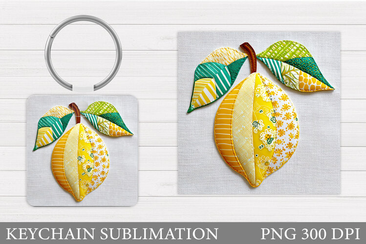 Patchwork Lemon Keychain Design. Lemons Keychain Sublimation example image 1