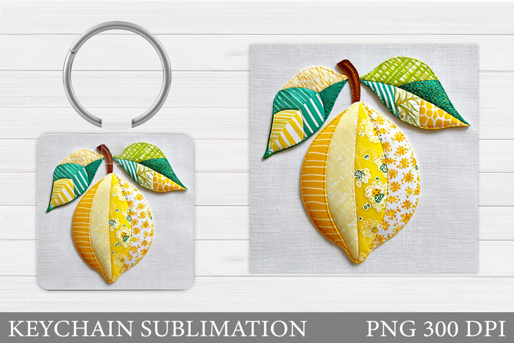 Patchwork Lemon Keychain Design. Lemons Keychain Sublimation
