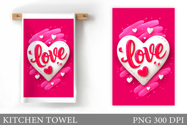 Heart Kitchen Towel Sublimation. Valentines Kitchen Towel