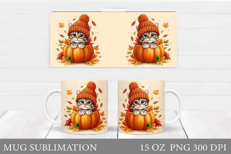 Fall Cat Mug Design. Fall Mug Sublimation example image 1