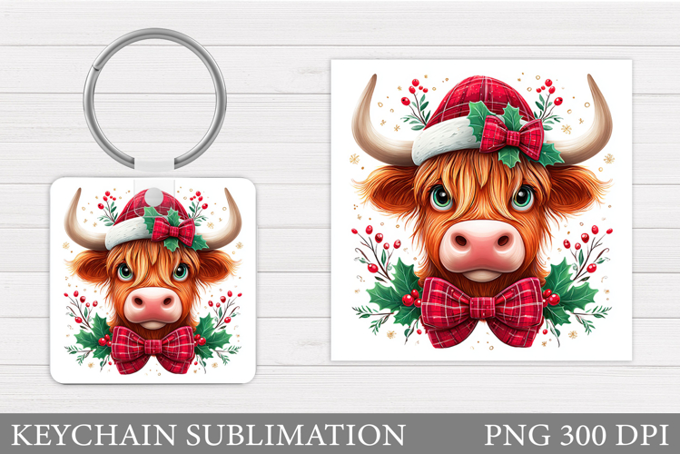 Christmas Cow Keychain Design. Christmas Cow Sublimation