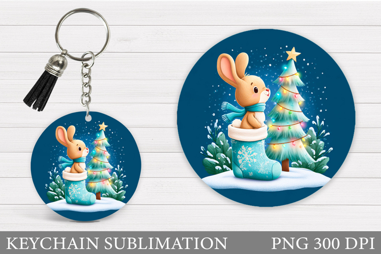 Christmas Bunny Keychain. Christmas Keychain Design