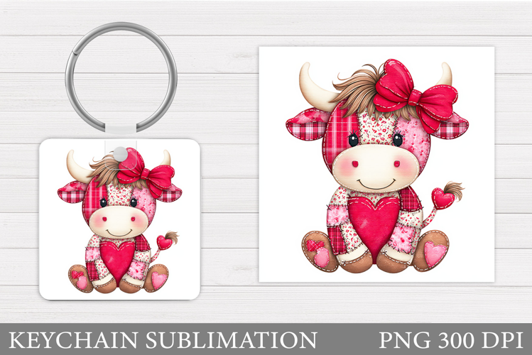 Patchwork Cow Keychain. Valentine Keychain Sublimation