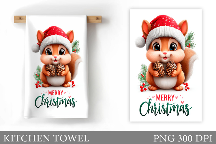 Cute Squirrel Kitchen Towel. Christmas Kitchen Towel Design