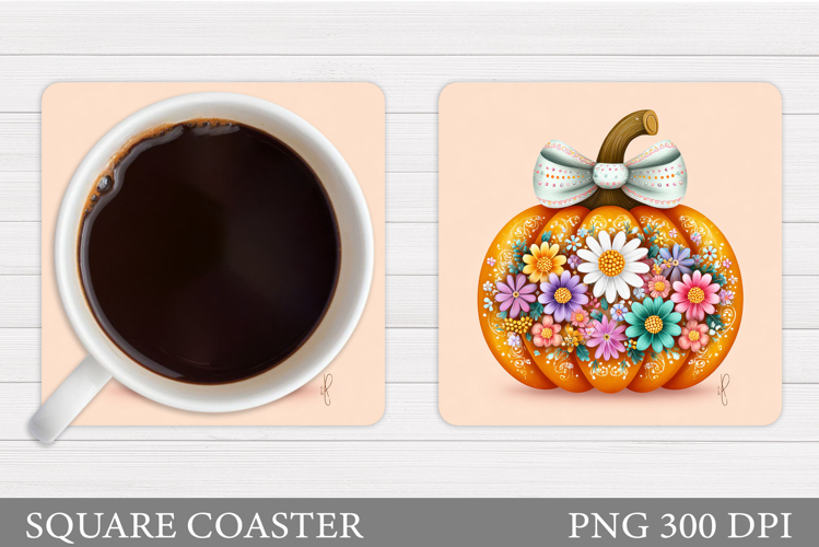 Pumpkin Coaster Design. Floral Pumpkin Sublimation