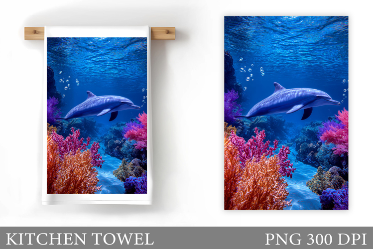 Dolphin Kitchen Towel. Sea Kitchen Towel Design