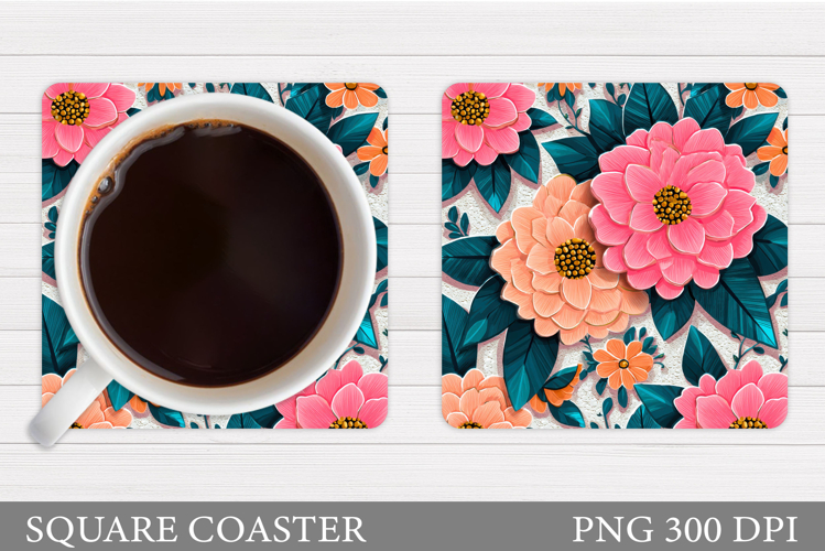 Floral Coaster Sublimation. Flowers Coaster Design