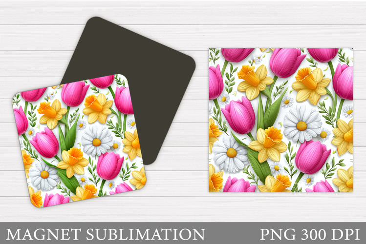 Flowers Square Magnet. Spring Flowers Magnet Sublimation