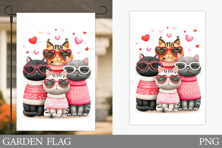 Valentines Cat Garden Flag. Valentines Garden Flag Design