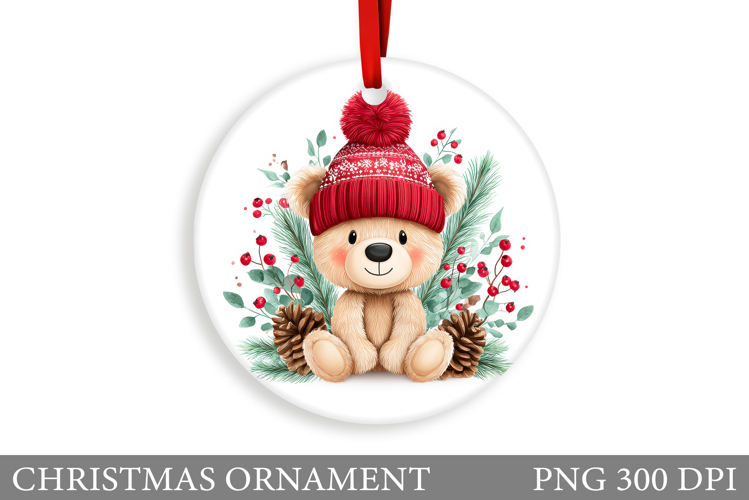 Cute Bear Christmas Ornament. Christmas Bear Sublimation
