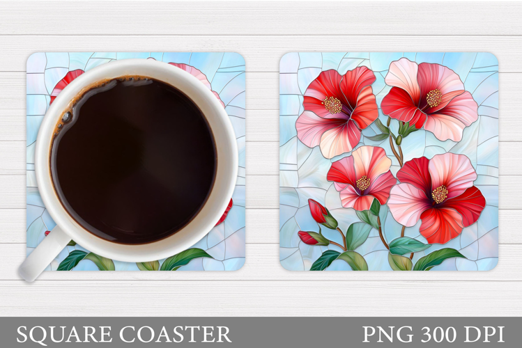 Tropical Flowers Coaster. Summer Square Coaster Design